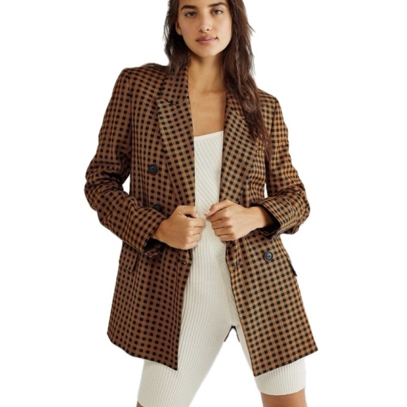 Free People Jackets & Blazers - NWOT Free People Ashby Gingham Checkered Blazer